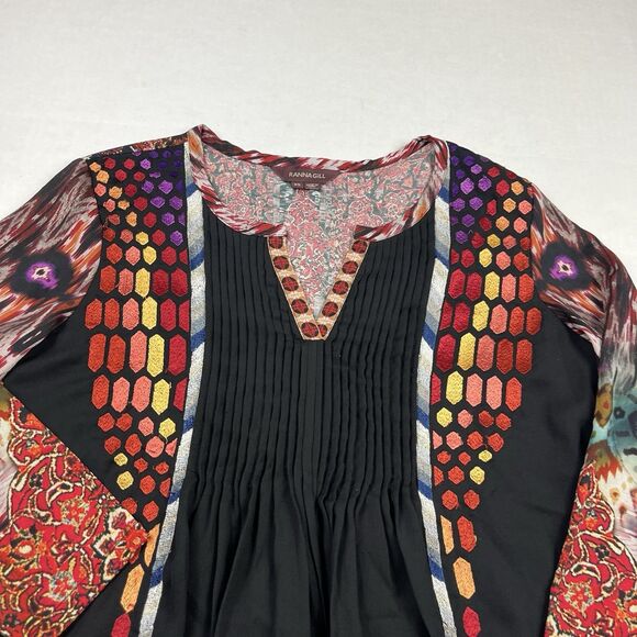 Ranna Gill Boho Tunic Blouse Embroidered Festival Top 3/4 Sleeve Boho Shirt XS - Picture 3 of 11